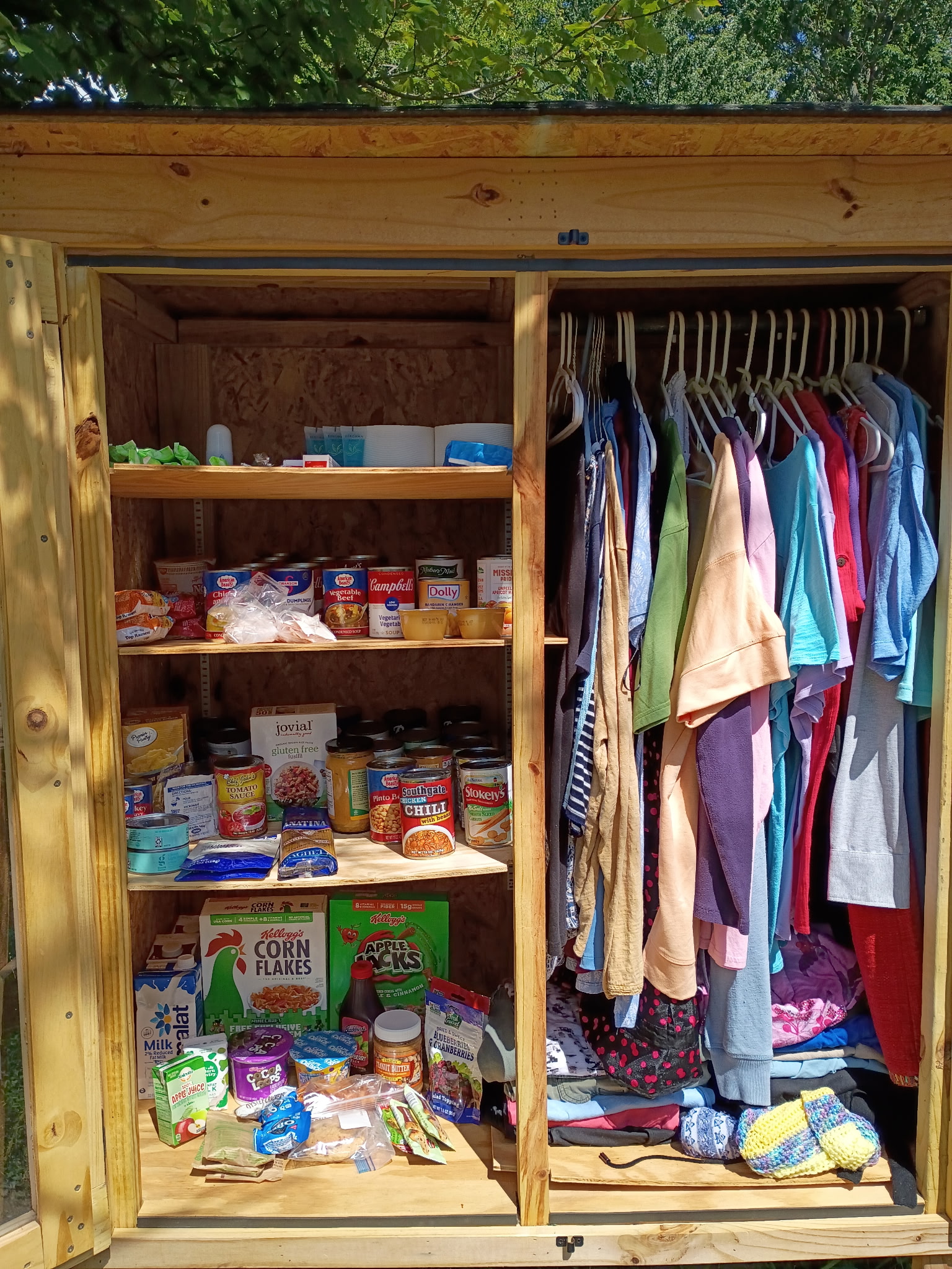 Food, toiletries, and clothing inside the actual pantry